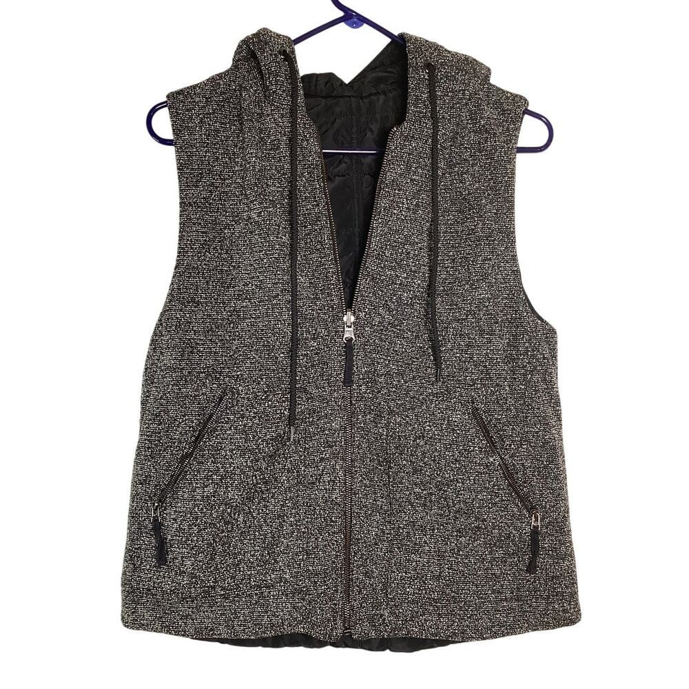 Dita Womens Small Gray Black Full Zip Tweed Knit Hooded Vest Streetwear HR9-10 - Picture 1 of 8